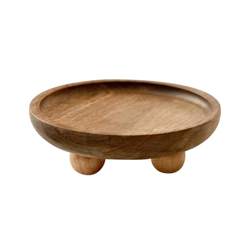 Yiju Mini Wood Riser Wooden Pedestal for Display Decorative Plant Decor Display Riser Tray for Home Counter Dining Room Table, Round 12.9x4cm