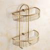 2 Tier Antique Wall Mounted Bathroom Shower Corner Shelf Basket Brass Hanging Shower Caddy Organizer Holder Retro Triangle Copper Hollow Storage Rack Basket with Hooks view 1