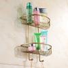 2 Tier Antique Wall Mounted Bathroom Shower Corner Shelf Basket Brass Hanging Shower Caddy Organizer Holder Retro Triangle Copper Hollow Storage Rack Basket with Hooks view 3