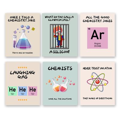 AIOCDIT Funny Science Posters Chemistry Puns Wall Art Prints,Classroom Educational Wall Decor Set of 6 (8"x10",Unframed).