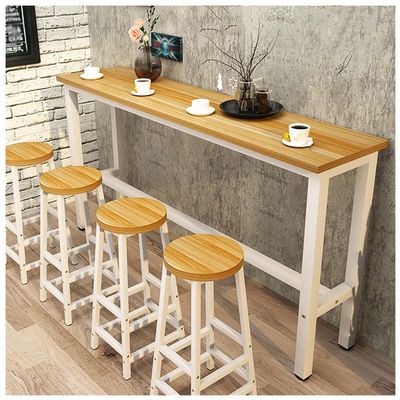 Modern Wooden Bar Table,Rectangle Console Sofa Table,Counter Height Dining Table Long Breakfast Kitchen Bar Table, Narrow Table For Home Bar, Table (Size:120x30x100cm,Color:Light walnut + white frame)