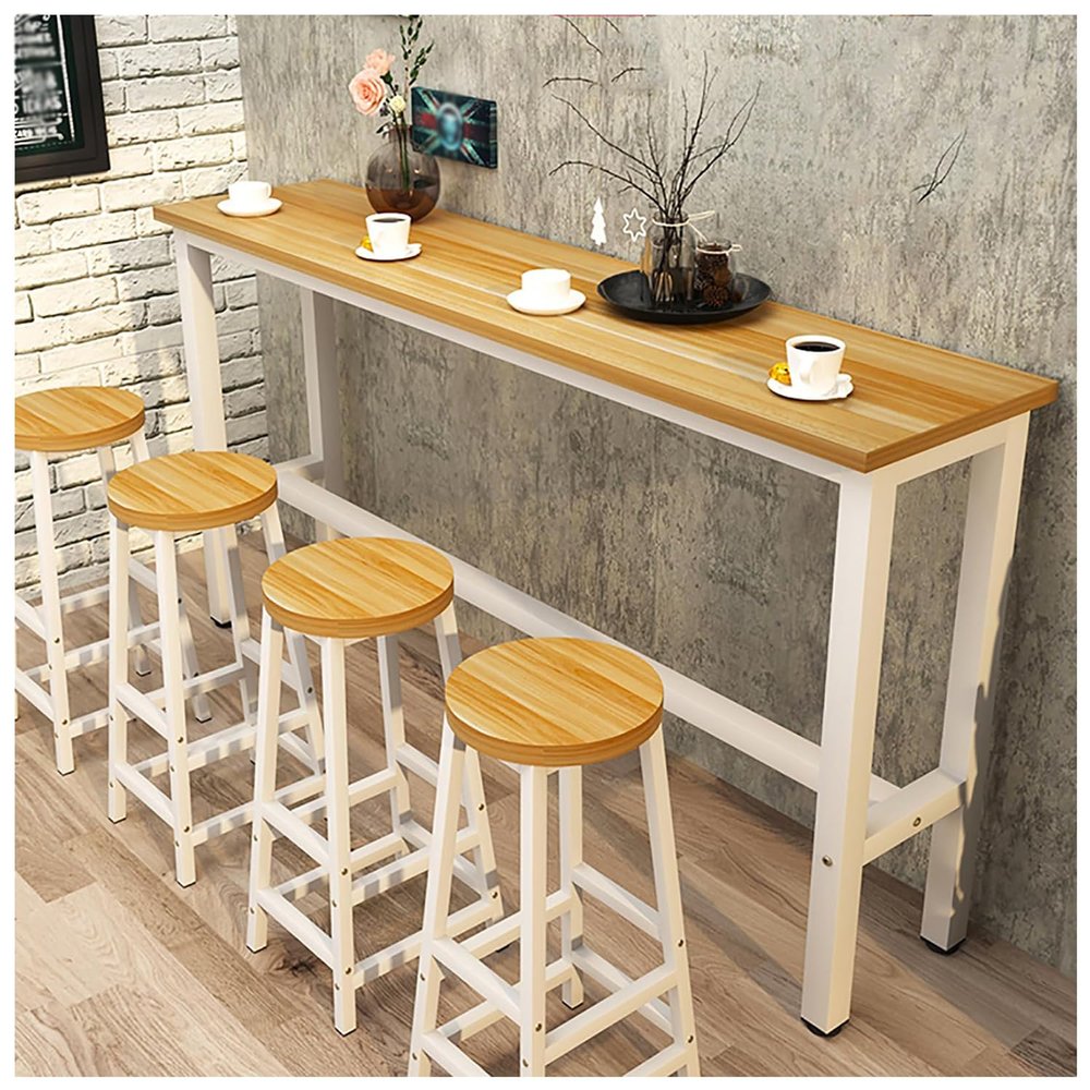 Modern Wooden Bar Table,Rectangle Console Sofa Table,Counter Height Dining Table Long Breakfast Kitchen Bar Table, Narrow Table For Home Bar, Table (Size:120x30x100cm,Color:Light walnut + white frame)