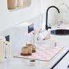 Ohocut Checkered Dish Drying Mat for Kitchen Counter, Coffee Bar Station Accessories, Retro Cute Aesthetic Girly Women Modern Absorbent Drainer Mat Kitchen Drying Mat Easy Clean, Pink 16" x 24" view 1