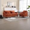 68.9" Chenille Loveseat Sofa, Upholstered Sofa Couch with 2 Soft Pillows, Mid Century Modern 2-Seater Love Seat Couch with Gourd-Shaped Wood Legs for Living Room, Bedroom, Apartment, Orange view 4