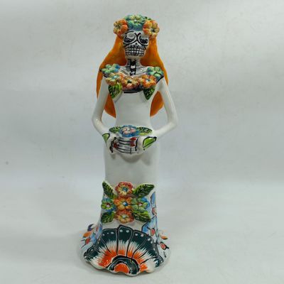 11" BRIDE TALAVERA CATRINA colorful mexican ceramic day of the dead sculture