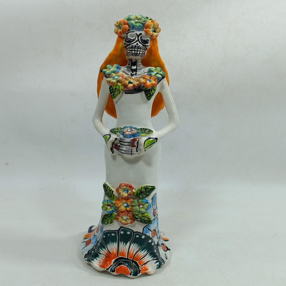 11" BRIDE TALAVERA CATRINA colorful mexican ceramic day of the dead sculture