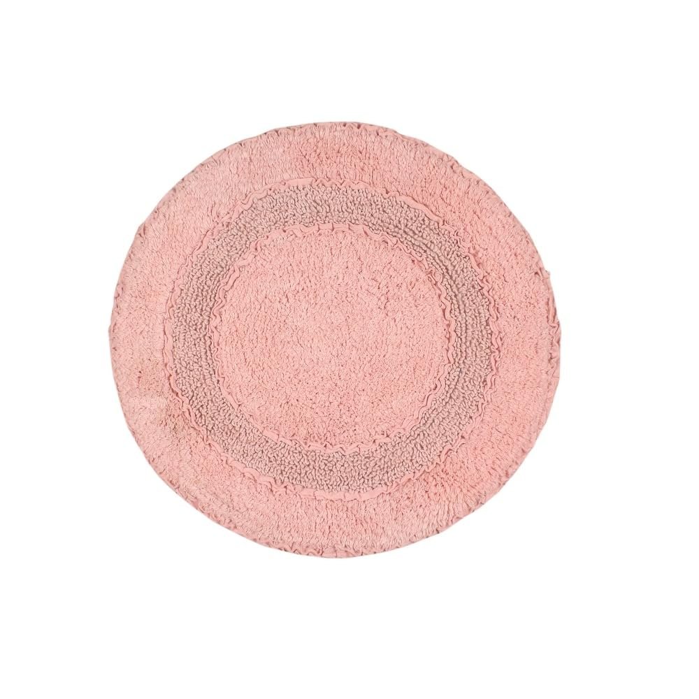 Super Soft Cotton Ruffle Pattern 22" Round Bathroom Rugs Non Slip Washable Super Water Absorbing Towel Texture | Solid Baby Blush Pink Color Plush Thick Underfoot Feel Quick Dry Bath Mat