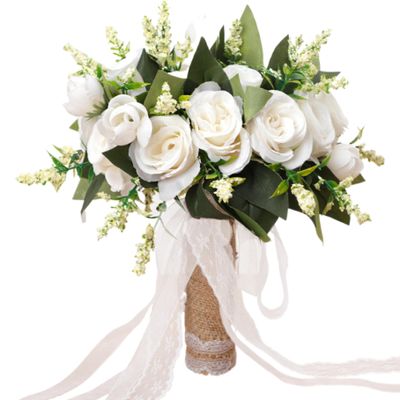 Wedding Bouquet Bridal Bouquet Elegant Bride Bouquets Flowers with Ribbon Artificial Rose Flower Bouquet for Bride Bridesmaid Holding Church Party 10inch