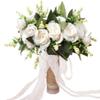 Wedding Bouquet Bridal Bouquet Elegant Bride Bouquets Flowers with Ribbon Artificial Rose Flower Bouquet for Bride Bridesmaid Holding Church Party 10inch view 1