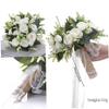 Wedding Bouquet Bridal Bouquet Elegant Bride Bouquets Flowers with Ribbon Artificial Rose Flower Bouquet for Bride Bridesmaid Holding Church Party 10inch view 2