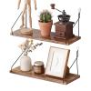 Floating Shelves for Wall No Drilling 16.53 Inch 2 Sets Rustic Natural Wooden Shelf Wall Mounted Storage 3 Mounting Option Renter Friendly Shelf for Bathroom Living Room Bookshelf Kitchen (Dark Brown) view 1