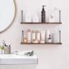 Floating Shelves for Wall No Drilling 16.53 Inch 2 Sets Rustic Natural Wooden Shelf Wall Mounted Storage 3 Mounting Option Renter Friendly Shelf for Bathroom Living Room Bookshelf Kitchen (Dark Brown) view 4