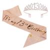 13th girls Birthday Sash and Tiara Set Rose Gold Birthday Sash Crown Birthday Party Favors Supplies for girls Birthday Party view 1