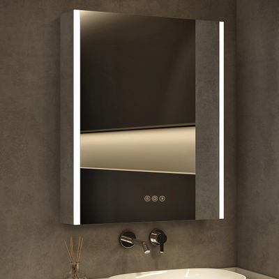 HBEZON Medicine Cabinet with LED Lights and Mirror, 20 x 28 Inch Surface or Recessed Mounted Bathroom Cabinet with Door, Defogger, Memory Function, 3-Color Mode, Outlet&USB, Dimmer, Storage Shelf