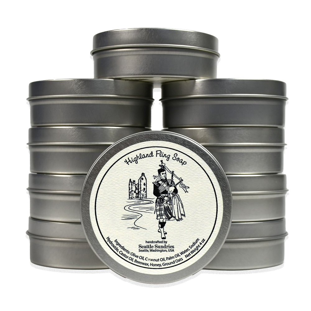 Seattle Sundries Sweet Honey & Oatmeal Soap for Women & Men - 10x (4oz) Exfoliating All-Natural Bar Soap in a Reusable Travel Tin - Highlander Theme Gift Set