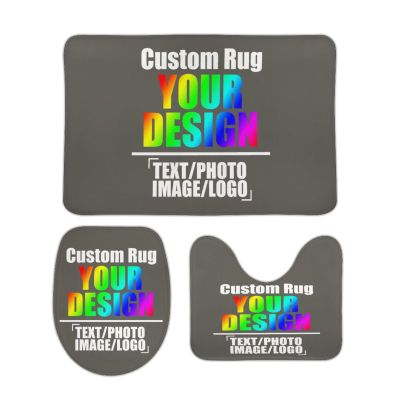 CUESREM Custom Bathroom Rug Set 3 Pieces Personalized Bath Mat Sets Add Your Photo Image Text Non-Slip Washroom Mats Bath Rugs Charcoal 19.7"x31.5"