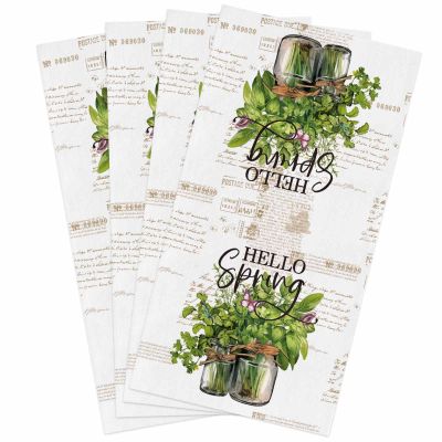 Kewadony Hello Spring Kitchen Towels 4 Pack Dish Towels for Kitchen, Pastoral Green Botanical Farmhouse Absorbent Microfiber Hand Towels for Bathroom, Soft Tea Towels Bar Towels, 18 x 28 Inch