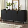 Brabrety 4-Door Large Storage Modern Sideboard with Gold Aluminum Handle for Hallway, Entryway, Living Room, Bedroom, Adjustable Shelf (Black~031) view 3