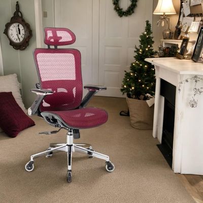 Finca ancha Criss Cross Chair with Wheels,Gaming Chair,Vanity Chair,Ergonomic Mesh Office Chair with Adjustable Headrest for Bedrooms and Offices (Red)