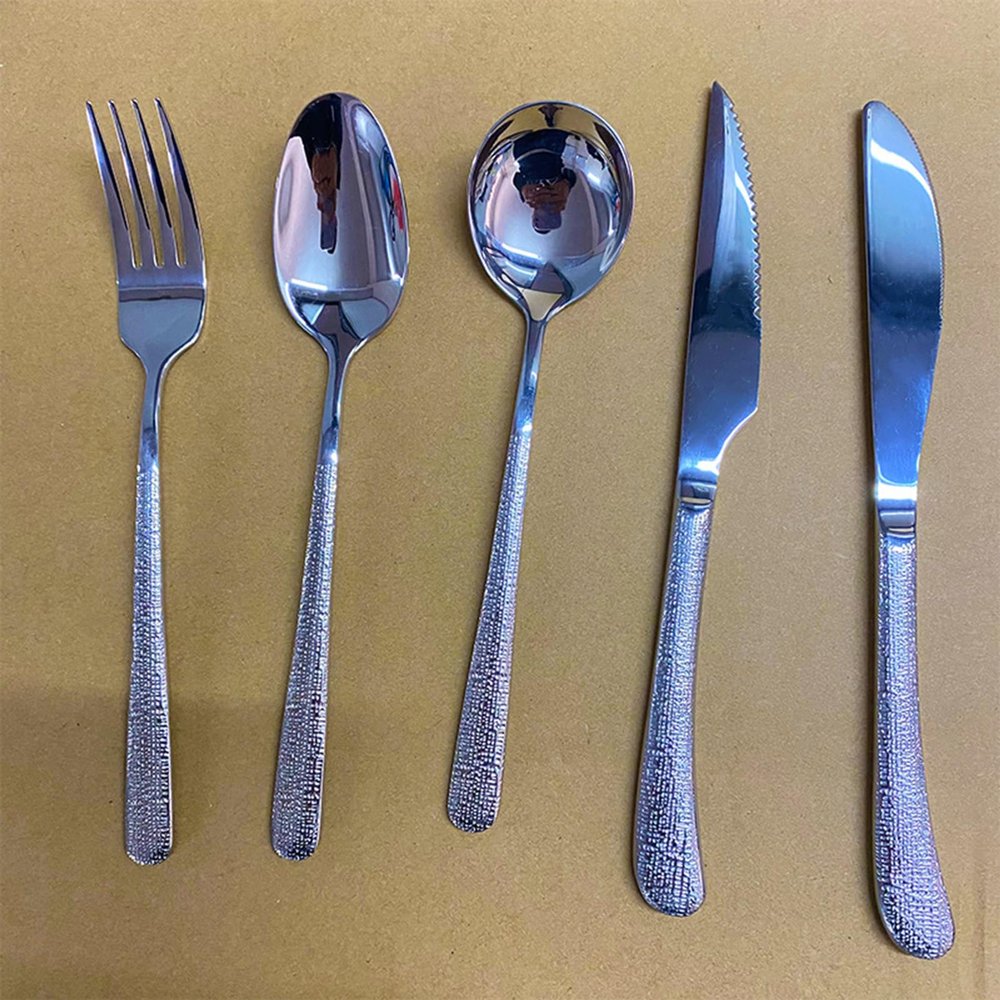 Hammered Handle Silverware Set for 10 Flatware Cutlery Set GULSARAYI 50-PCS Utensils Stainless Steel for Home Kitchen Restaurant Steak Knives Spoons and Forks Set Mirror Effect Dishwasher Safe