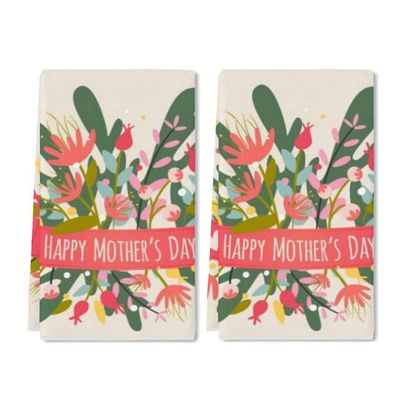 Happy Mother's Day Hand Towel Set of 2 Floral Bath Towels Soft Spring Flower Fingertip Face Towel for Bathroom Kitchen Hotel Spa Decor Gift 24 x 16 Inches