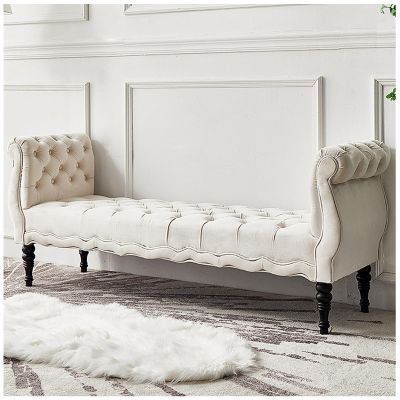 ARMERI 47" Velvet Benches End of Bed Button Tufted Entryway Window Seating Bench Vintage Flared Rolled Armed Bedroom Ottoman Bench Living Room Footrest Stool,C
