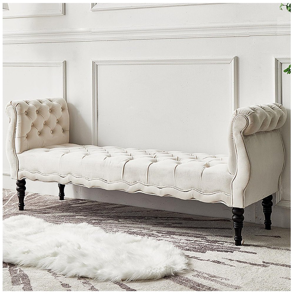 ARMERI 47" Velvet Benches End of Bed Button Tufted Entryway Window Seating Bench Vintage Flared Rolled Armed Bedroom Ottoman Bench Living Room Footrest Stool,C