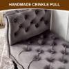 ARMERI 47" Velvet Benches End of Bed Button Tufted Entryway Window Seating Bench Vintage Flared Rolled Armed Bedroom Ottoman Bench Living Room Footrest Stool,C view 3