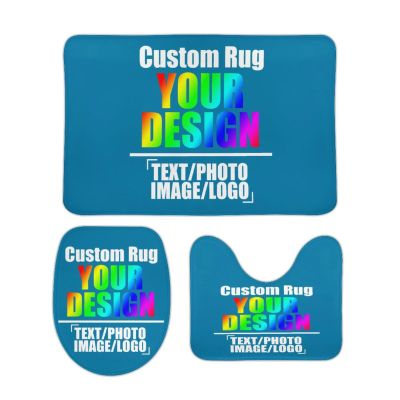 Custom 3 Piece Bathroom Rug Set Personalized Customized Image,Toilet Contour Mat Lid Cover Non-Slip Bath Mat Add Your Design for Wedding Christmas Thanksgiving Birthday Gifts Sapphire Blue 19.7"x31.5"