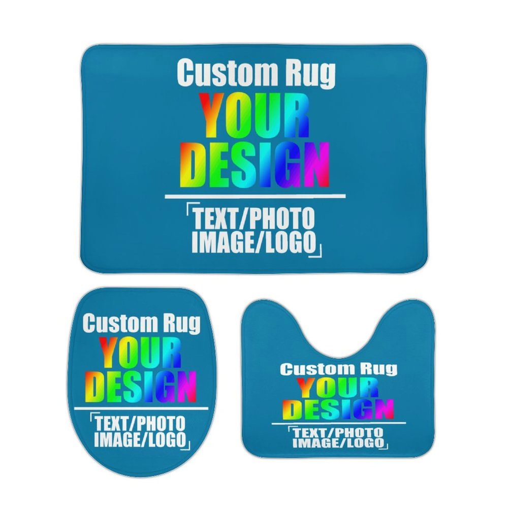 Custom 3 Piece Bathroom Rug Set Personalized Customized Image,Toilet Contour Mat Lid Cover Non-Slip Bath Mat Add Your Design for Wedding Christmas Thanksgiving Birthday Gifts Sapphire Blue 19.7"x31.5"