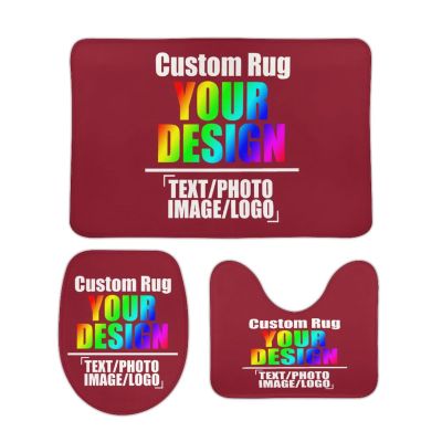 CUESREM Custom Bathroom Rug Set 3 Pieces Personalized Bath Mat Sets Add Your Photo Image Text Non-Slip Washroom Mats Bath Rugs Cardinal 19.7"x31.5"