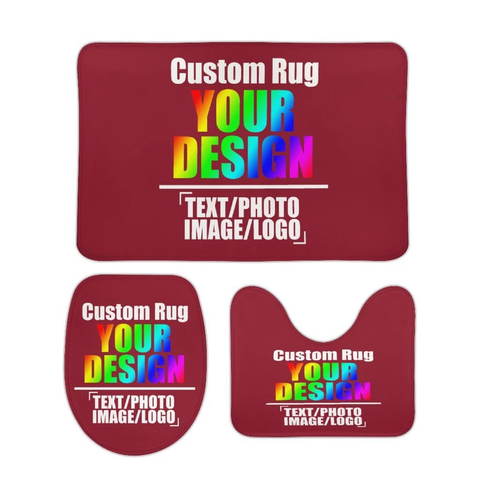 CUESREM Custom Bathroom Rug Set 3 Pieces Personalized Bath Mat Sets Add Your Photo Image Text Non-Slip Washroom Mats Bath Rugs Cardinal 19.7"x31.5"