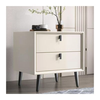 GLigeT Bedside Cabinet All Wood Nightstand Modern Simple Bedroom Double Drawer Bedside Table Small Solid Color Raised Cabinet Legs Bedside Furniture Nightstand (Color : White, Size : L)