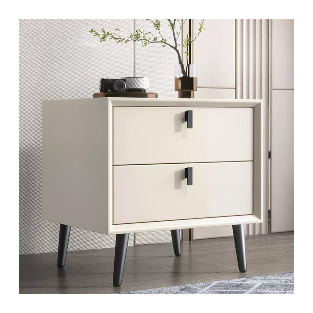 GLigeT Bedside Cabinet All Wood Nightstand Modern Simple Bedroom Double Drawer Bedside Table Small Solid Color Raised Cabinet Legs Bedside Furniture Nightstand (Color : White, Size : L)