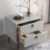 GLigeT Bedside Cabinet All Wood Nightstand Modern Simple Bedroom Double Drawer Bedside Table Small Solid Color Raised Cabinet Legs Bedside Furniture Nightstand (Color : White, Size : L) view 3