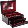 GENRICE Wooden Silverware Chest without Silverware Three-layer, Silverware Box Storage for Silver, Silverware Case with Handle and Felt Lined, Flatware Chest for 12 or 16 or more sets of Utensils view 1