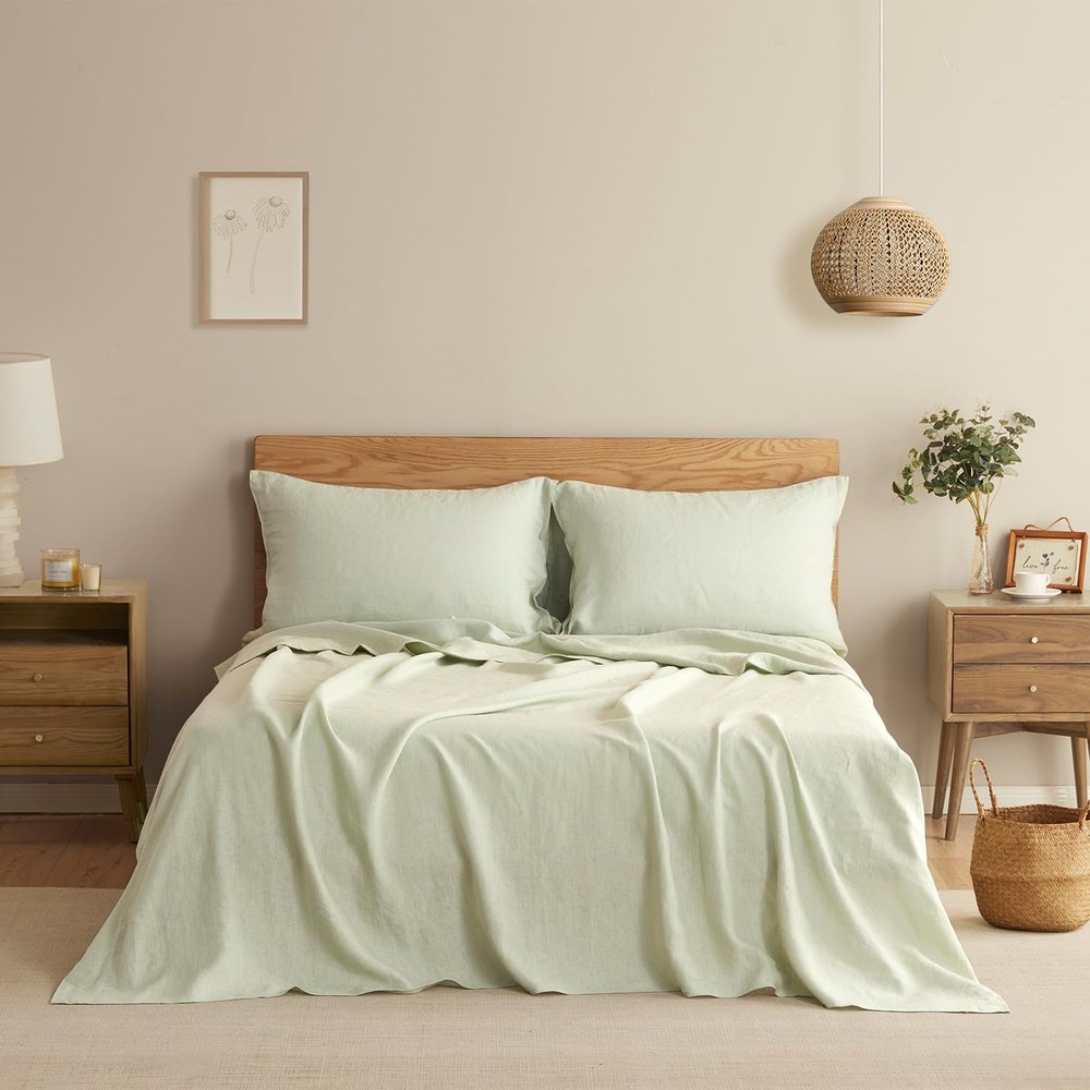DAPU 100% French Linen Sheets 4Pcs Set, 170GSM Linen Bedding, Queen Size
