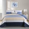 Dinjoy Boho Striped Quilt California King Quilts Sets,Blue/Grey Cal King Bedspread Lightweight Bedding Set Oversized Beds Coverlet for Summer Men All Season - 3 Piece view 1