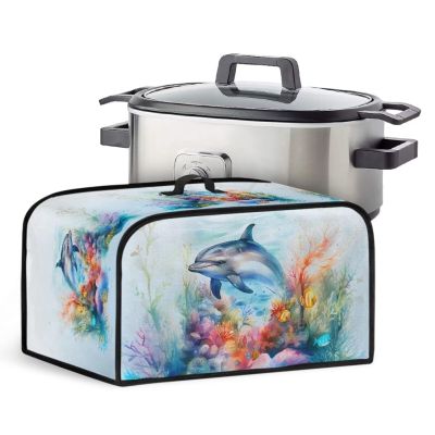 Kathyboom Dolphin Slow Cooker Cover Anti Dust Covers with Side Pocket Protective Covers for Small Kitchen Appliance Crock Pots, 8 quarts
