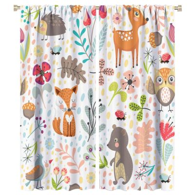 Kids Safari Animal Curtains Cartoon Woodland Bear Child Nursery Colorful Wildlife Jungle for Kids Boy Girl Baby Bedroom Nursery Living Room Decor Drapes 2 Panels 42x54 Inch