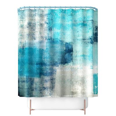 70.8 x 86.6 inch Shower Curtain Blue Grey Abstract Pattern Decorative Polyester Shower Liner Bathroom with 16 Pcs White Hooks, WL-108238
