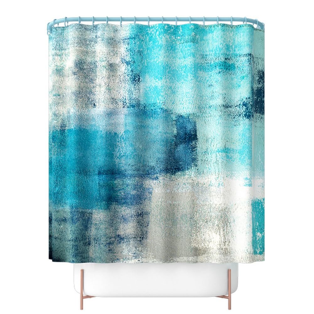 70.8 x 86.6 inch Shower Curtain Blue Grey Abstract Pattern Decorative Polyester Shower Liner Bathroom with 16 Pcs White Hooks, WL-108238
