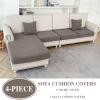 LA MEACK Couch Cushion Covers for Sectional Sofa L Shape Washable Separate Seat Chaise Couch Cover Stretch Sofa Slipcovers with 2 Pcs Pillowcases(3 Seater + 1 Chaise, Taupe) view 2