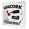 Uncork and Unwind Wood Box Sign Home Decor Rustic Wine Lover Wooden Box Sign Block Plaque for Wall Tabletop Desk Home Kitchen Bar Decoration 5 x 5 inch view 1