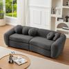 LyuHome 87.7" Modern Curved Sofa, Back Upholstered Couch with 5 Decorative Throw Pillows, Teddy Fabric Couch for Living Room, Office, Apartment Gray view 1