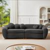 LyuHome 87.7" Modern Curved Sofa, Back Upholstered Couch with 5 Decorative Throw Pillows, Teddy Fabric Couch for Living Room, Office, Apartment Gray view 3