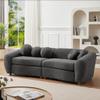 LyuHome 87.7" Modern Curved Sofa, Back Upholstered Couch with 5 Decorative Throw Pillows, Teddy Fabric Couch for Living Room, Office, Apartment Gray view 4