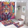 ZGDPBYF Bathroom Rugs Set Ultra Soft 3 Pieces Bath Rugs Non Slip, Wolf Wild Animal Bathroom Mat, Bathroom Set with Toilet Rugs, Psychedelic Space Wolf Bathroom Mats for Bathroom Tub, Shower view 2