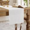Aoztio Linen Style Rustic Table Runner, Farmhouse Cotton Linen Table Runner, Boho Table Runners 48 Inches Long with Hand Tassels for Home Tabletop Decor and Everyday Use - Off White, 48 Inch view 1