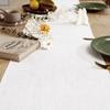 Aoztio Linen Style Rustic Table Runner, Farmhouse Cotton Linen Table Runner, Boho Table Runners 48 Inches Long with Hand Tassels for Home Tabletop Decor and Everyday Use - Off White, 48 Inch view 2